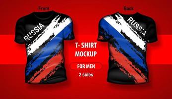 T-shirt for man front and back with Russian flag. Mock-up for double-sided printing. vector