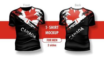 T-shirt for man front and back with Canadian flag. Mock-up for double-sided printing. vector