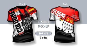 T-shirt for man front and back with Cologne flag and emblem city. Mock-up for double-sided printing. vector