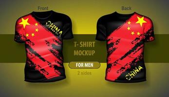 T-shirt for man front and back with China flag. Mock-up for double-sided printing vector