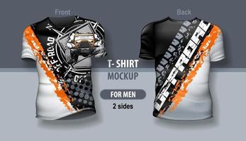 T-shirt for man front and back with SUV off-road club logo. Mock-up for double-sided printing. vector