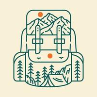 Backpacker Adventure to Nature Monoline Illustration for Apparel vector