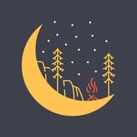 Camping by a Campfire on the Crescent Moon Monoline Illustration for Apparel vector