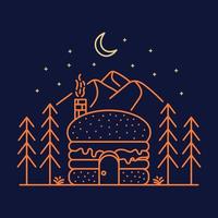 Burger Shop at Midnight Monoline Illustration for Apparel vector