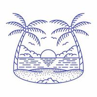 Coconut Trees on Tropical Beach Monoline Illustration for Apparel vector