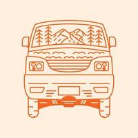 Go on an Adventure Driving a Classic Campervan Vehicle Monoline Illustration for Apparel vector