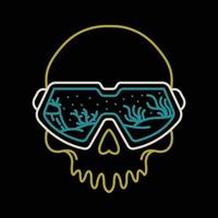 Skull Dives Under the Sea Monoline Illustration for Apparel vector