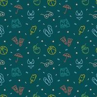 Tropical Summer Beach Holiday Icons Seamless Pattern Monoline Illustration for Apparel vector