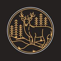 Wild Deer in The Forest Monoline Illustration for Apparel vector