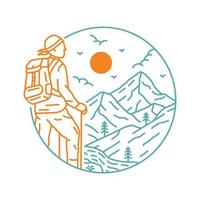 Mountain Climber's Journey Monoline Illustration for Apparel vector