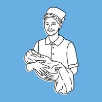 Midwife at the Hospital Holding Baby 2 Monoline Illustration for Apparel vector