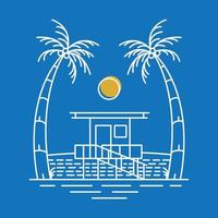 Beach House in Summer Monoline Illustration Monoline Illustration for Apparel vector