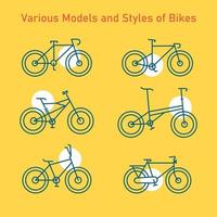 Various Models and Styles of Bikes Monoline Illustration for Apparel vector