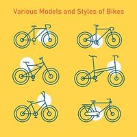 Various Models and Styles of Bikes Monoline Illustration for Apparel vector