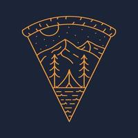 Night Camp in Nature with Pizza Monoline Illustration for Apparel vector