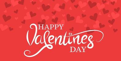 Happy Valentines day text on red background with hearts vector