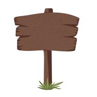 Hand drawn empty wood sign board in green grass on white background vector