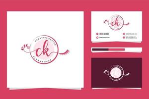 colecciones iniciales de logotipo femenino ck y vector premium de plantilla de tarjeta de visita