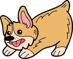 perro corgi dibujado a mano jugando ilustración en estilo doodle vector