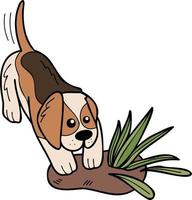 perro beagle dibujado a mano cavando ilustración en estilo garabato vector