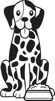 Hand Drawn Dalmatian Dog with food illustration in doodle style vector