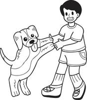 dibujado a mano perro beagle mendigando ilustración del propietario en estilo garabato vector
