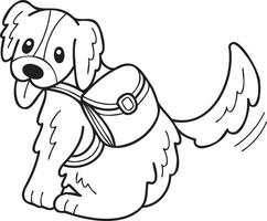 perro golden retriever dibujado a mano con ilustración de mochila en estilo doodle vector