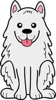 perro samoyedo dibujado a mano sentado esperando la ilustración del propietario en estilo garabato vector