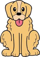 perro golden retriever dibujado a mano sentado esperando la ilustración del propietario en estilo garabato vector