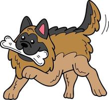 Hand Drawn German Shepherd Dog holding the bone illustration in doodle style vector