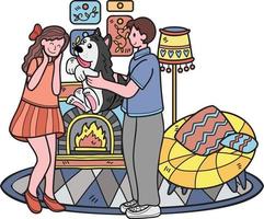 Hand Drawn Man giving a dog to a woman as a gift illustration in doodle style vector