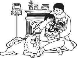 dibujado a mano un hombre le da un gato a una mujer como ilustración de regalo en estilo garabato vector