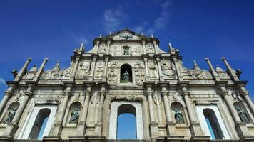 Ruin of St.Paul cathedral time lapse on a sunny day, the travel destination landmark of Macau, China. video