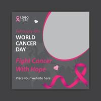 plantilla de publicación de redes sociales del 4 de febrero del día mundial contra el cáncer vector