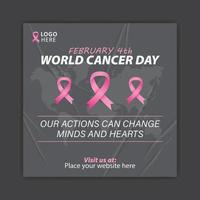 plantilla de publicación en redes sociales del 4 de febrero del día mundial contra el cáncer vector