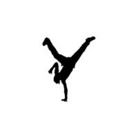 Break dancer icon. Simple style break dance lessons course big sale poster background symbol. Break dancer brand logo design element. Break dancer t-shirt printing. Vector for sticker.