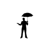 el hombre con el ícono del paraguas. símbolo de fondo de cartel de gran venta de seguro de estilo simple. elemento de diseño del logotipo de la marca. seguro el hombre con la impresión de la camiseta del paraguas. vector para pegatina.