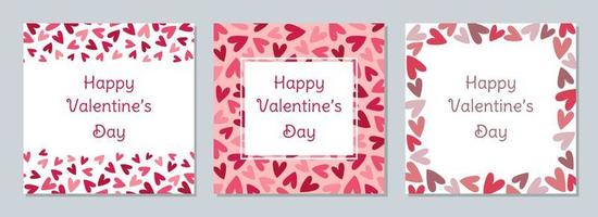 conjunto de tarjetas de felicitación del día de san valentín con patrón de corazones. plantilla para medios sociales, pancarta, volante, invitación, postal. vector