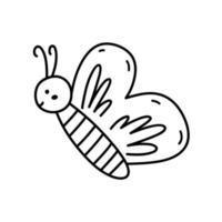 linda y divertida mariposa voladora aislada en fondo blanco. ilustración vectorial dibujada a mano en estilo garabato. perfecto para decoraciones, logo, varios diseños. vector