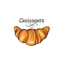 conjunto de iconos de comida francesa croissant. Arte de línea de dibujo a mano de comida de panadería sobre fondo blanco. pancarta de pastel para el desayuno vector