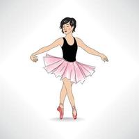 chica bailando con zapatillas de ballet y tutú de ballet. pequeña bailarina aislada. ilustración de baile de clase de ballet. vector