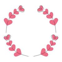 Abstract bright frame from one line drawing with hearts in trendy shades. Happy Valentines day. vector