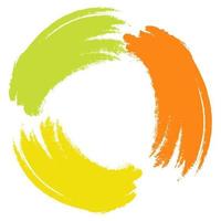 Bright round abstract frame made of freehand brush strokes in trendy spring and summer hues. Layout vector