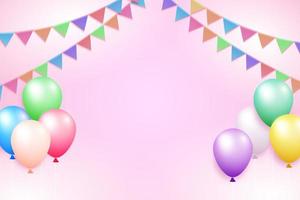 Birthday and festive background with colorful flags and balloon vector illustration.