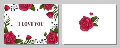 Valentine's Day. Postcard, banner, printable template. Roses, leaves, flowers, congratulations, flowers. Vector. vector