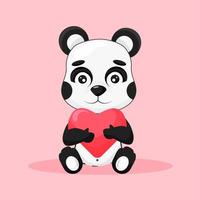 cute panda is holding a heart. postcard template. baby vector illustration