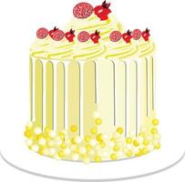 Birthday cake decorated with lemon cream and cherries vector