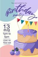 invitación colorida para una fiesta de cumpleaños. diseño vectorial dibujado a mano. vector