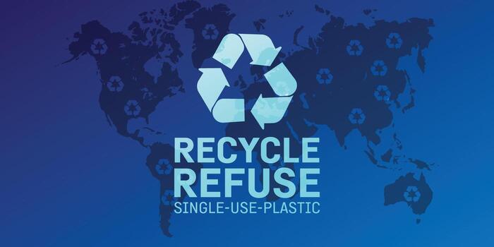Refuse or avoid single-use plastic campaign with a world map vector