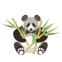 Panda sitting with bamboo plant in flat technique vector